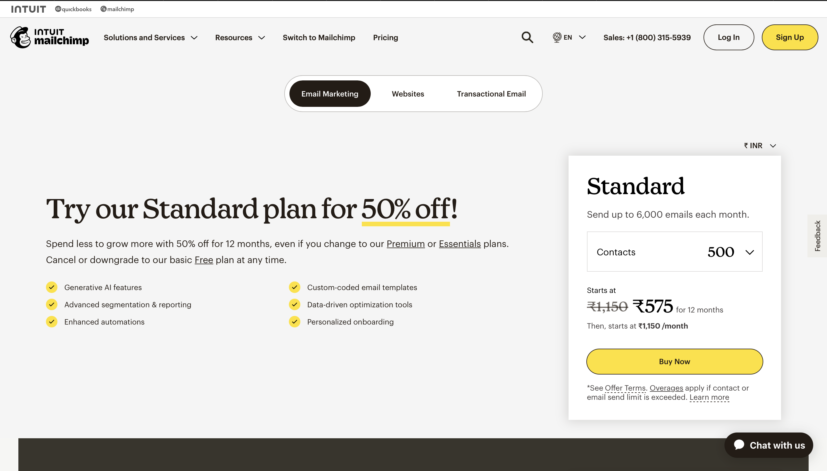 Mailchimp pricing page